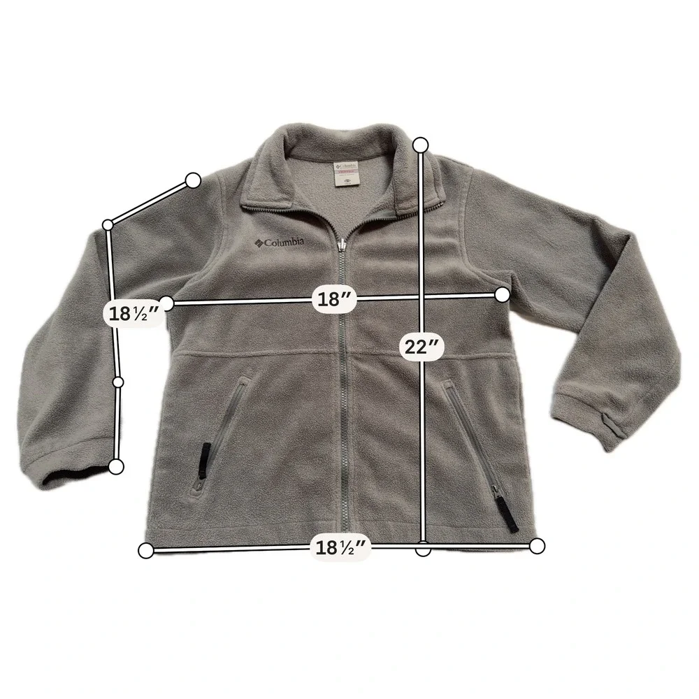 Columbia Fleece Jacket Kids 10/12 Gray Excellent Vertex Full Zip Mock Neck